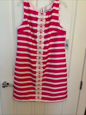 Women’s Pink and White Striped Sleeveless Dress by J. Clare